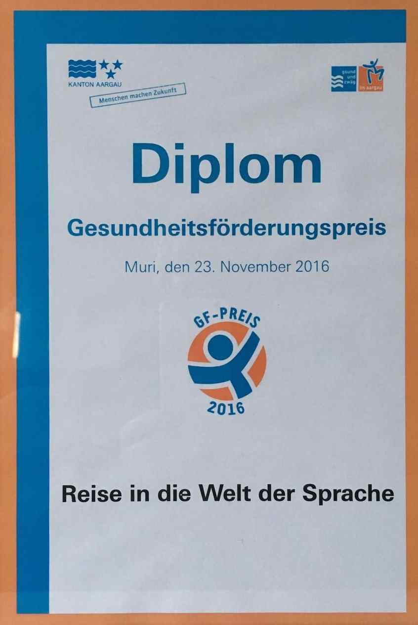 Diplom_Gesundheitsförderungspreis Spracherwerb.ch Reise in die Welt der Sprache